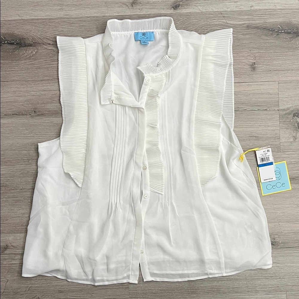 CeCe Ivory Pleated Ruffle Blouse XL
